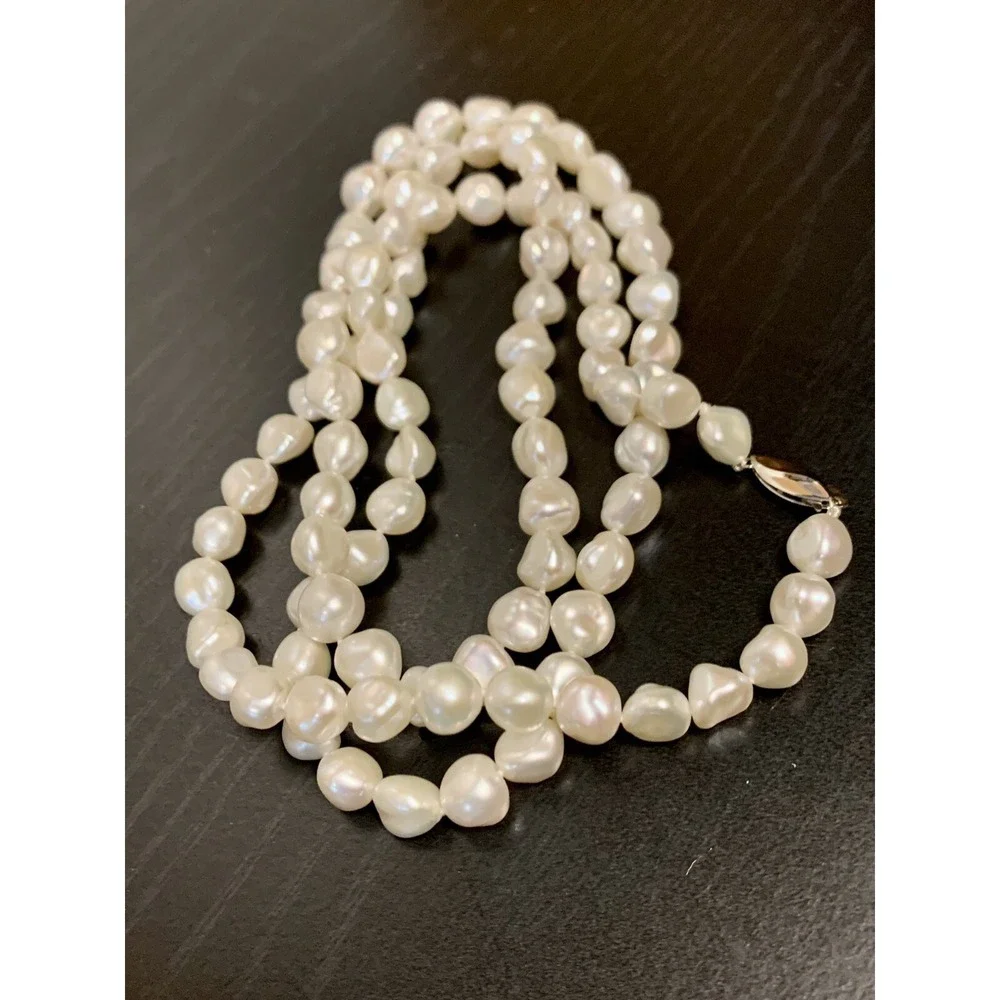 Vintage 14K White Gold Opera Baroque Pearl Necklace 35